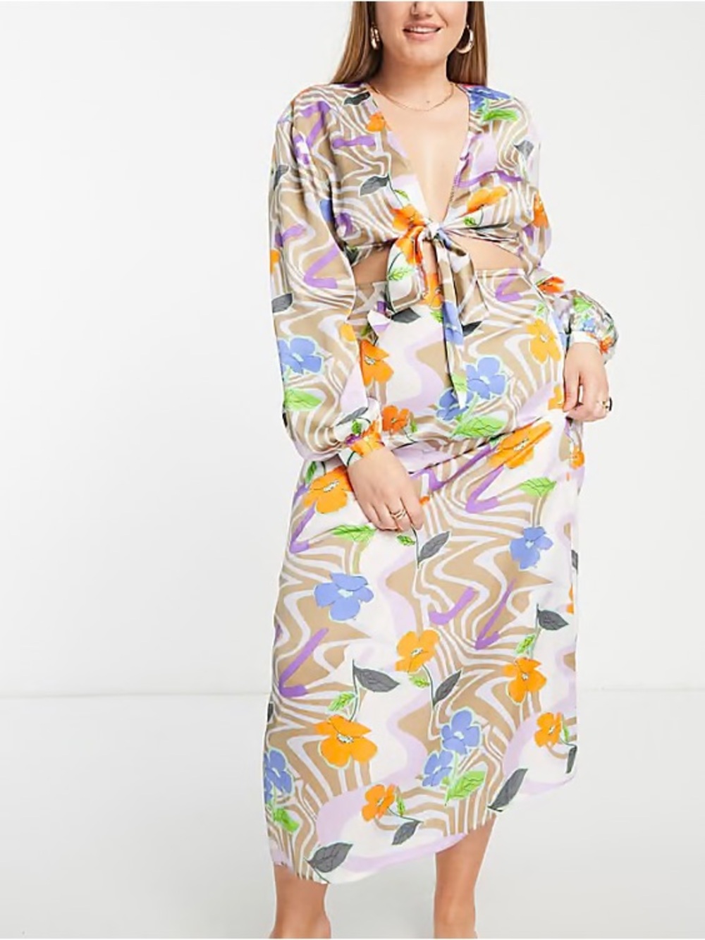 ASOS Curve Beach Printed Maxi Slip Skirt